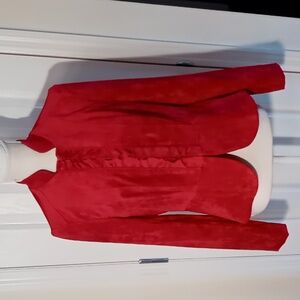 Kate & Rosy Ladies Burgundy Red Tailored Faux Suede Blazer With Ruffled Size S